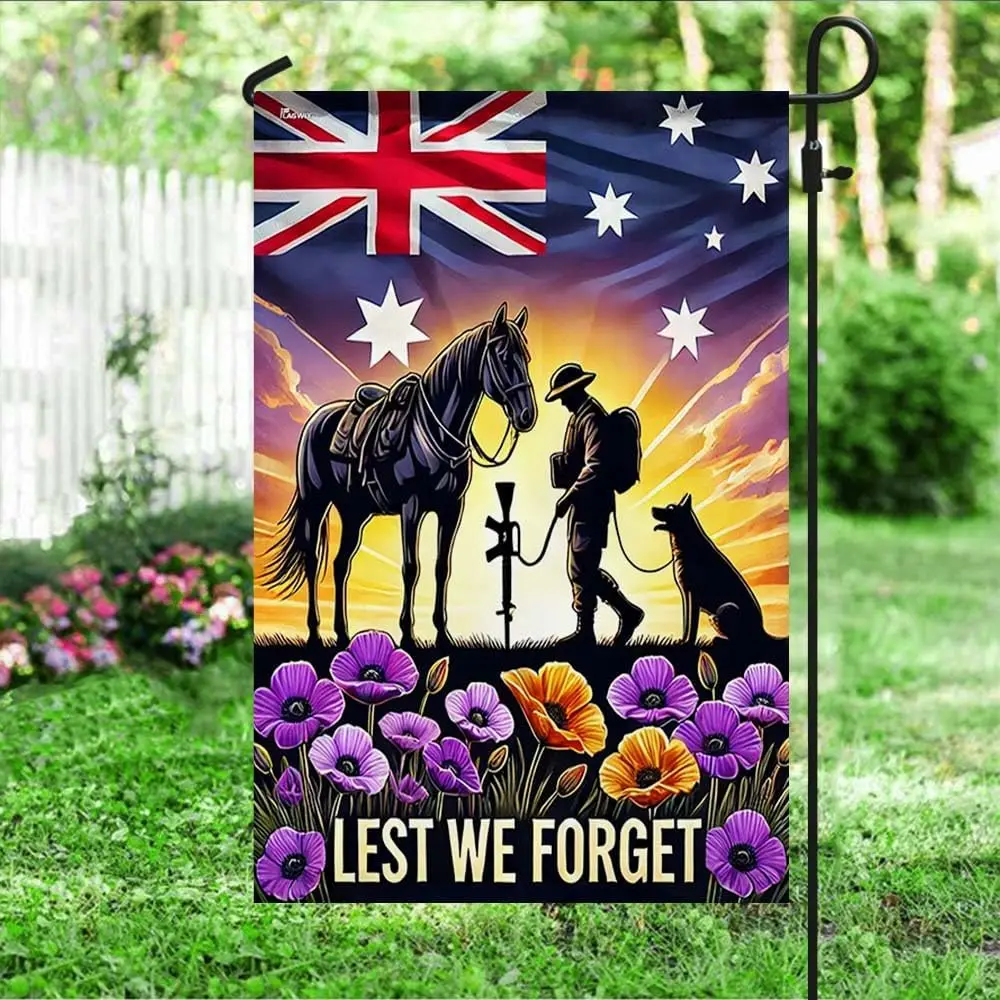 American Flag-Anzac Day Animals in War Purple Poppy Australia Flag MLN5174DNV, Garden Flag (11.5