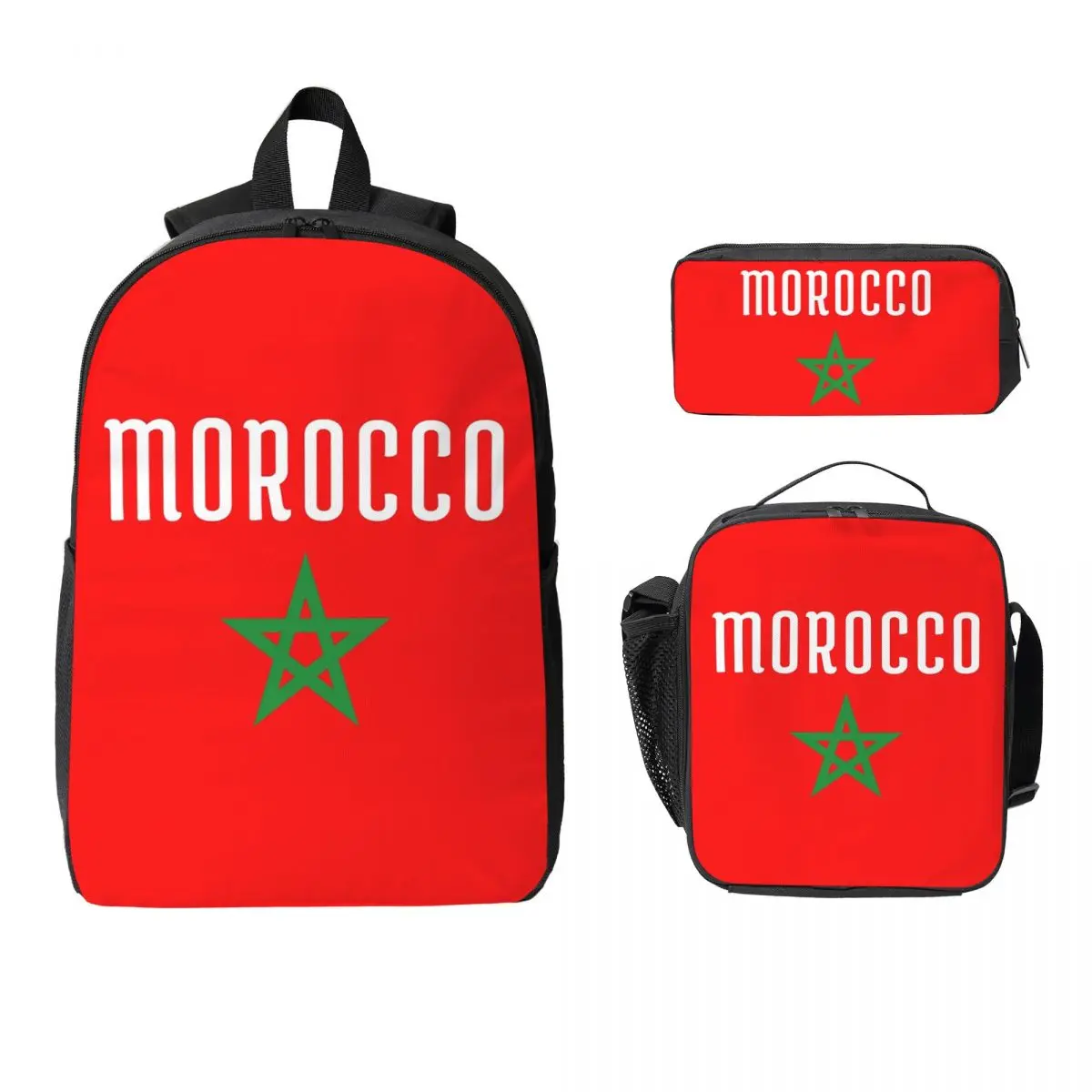 

Flag Of Morocco Moroccan Flag Backpack Boys Girls BookBag School Bag Computer Shoulder Bags 3ps Insulated Lunch Bag Pencil Case
