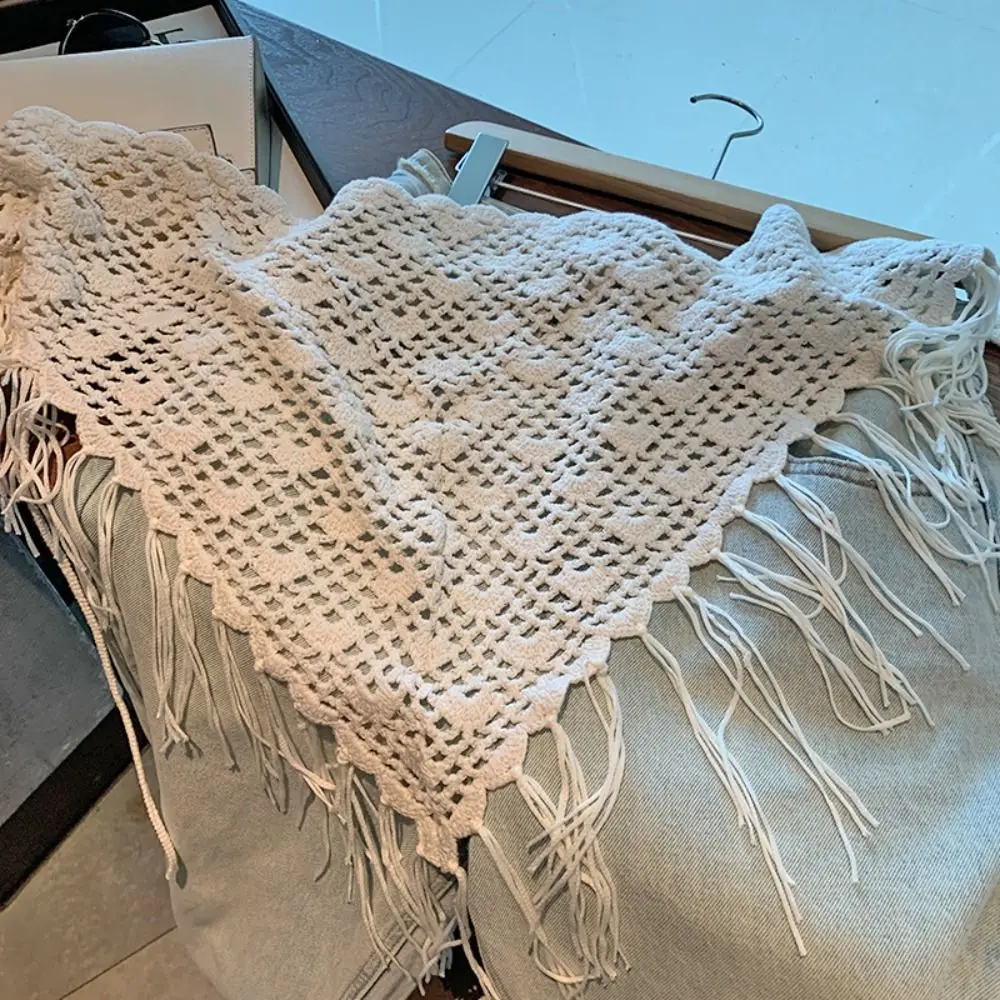 

Богемный вязаный треугольный шарф с кисточками в деревенском и этническом стиле, ажурная кружевная накидка, украшение для одежды, головной платок