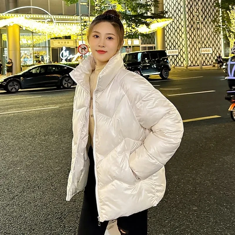 Women's Coat 2023 New Winter Stand collar Glossy Cotton Jacket Korean Loose Thicken Jacket Short Padded Parkas Warm Female Tops