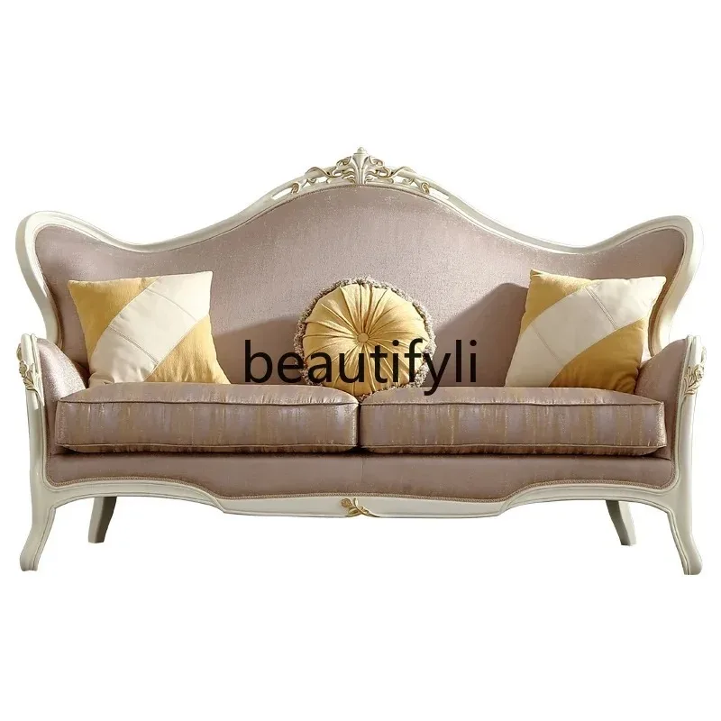 G80 French pastoral simple mercerized jacquard three-person fabric sofa coffee table combination