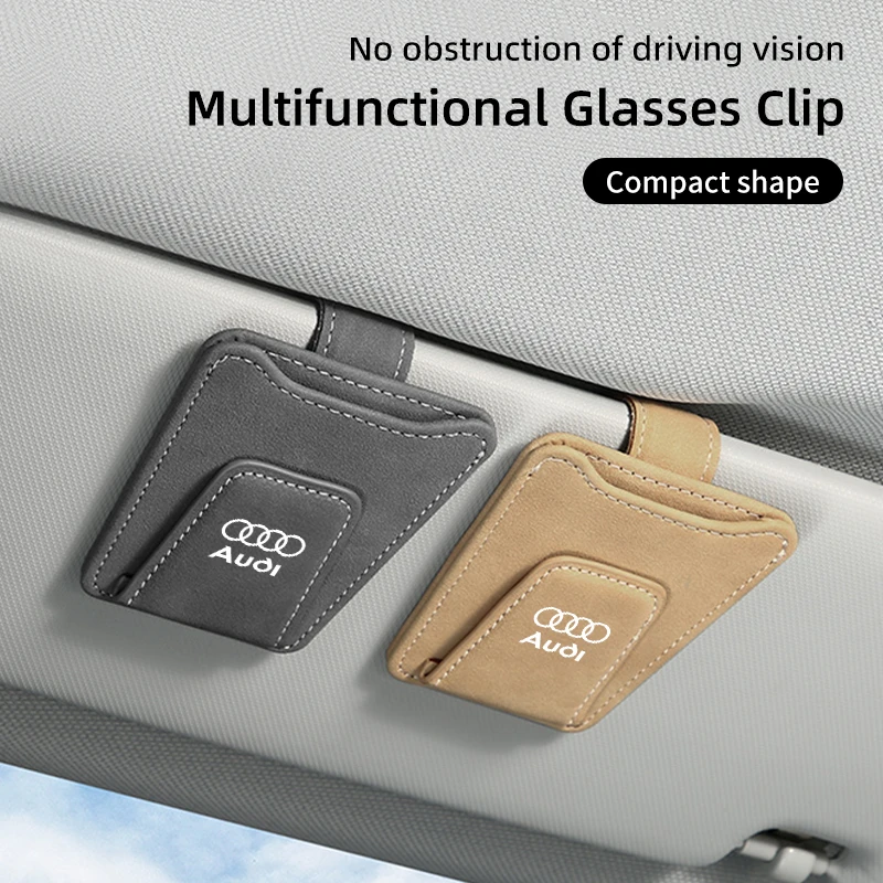 Car Sun Visor Glasses Clip Leather Sunglasses Card Holder  For Audi Quattro TT A3 A4 A6 A5 Q5 A1 Q7 Q3 A8 Q2 A7 Q8 RS5 RS6 RS7 S