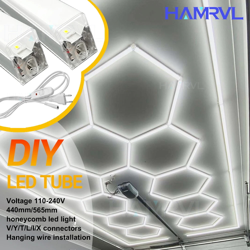 

Hexagon LED Honeycomb Tube Lights Perfect for DIY Garage Barbecue Shop Barbershop Gym Bar Car Showroom Workshop Ceiling Lighting