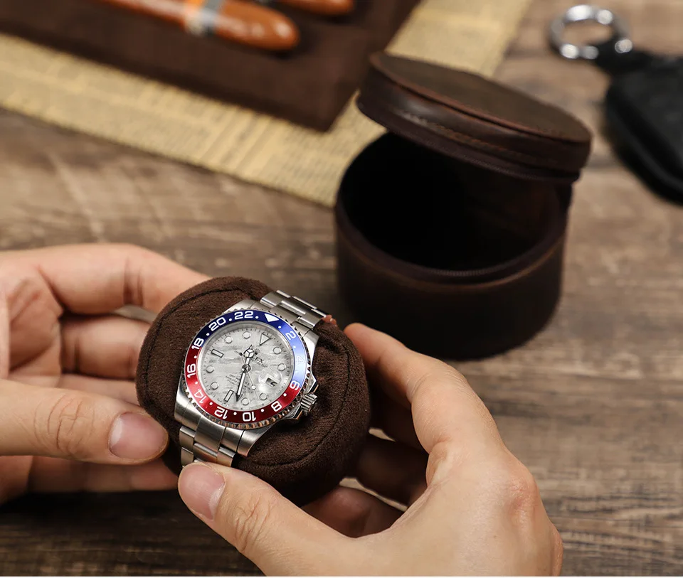 レトロな牛革の機械式時計ケース,ポータブル,シングルパック,収納,ギフトボックス