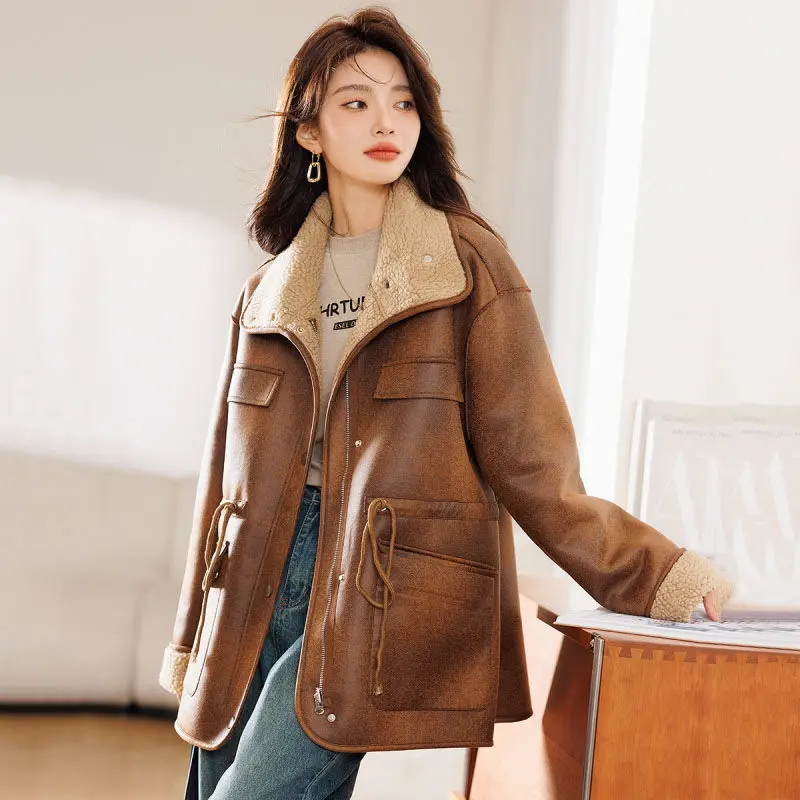 Imitation Fur Coat for Women, Long Warm Jacket, Korean Fashion, Versatile Temperament, Integrated Medium, New, Autumn and Winter