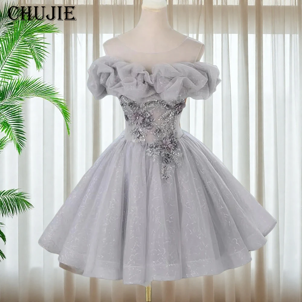 Glitter Applique Silver vestidos graduación adolescentes Homecoming Dresses Flower Cocktail Dress Customized Evening Party Gowns