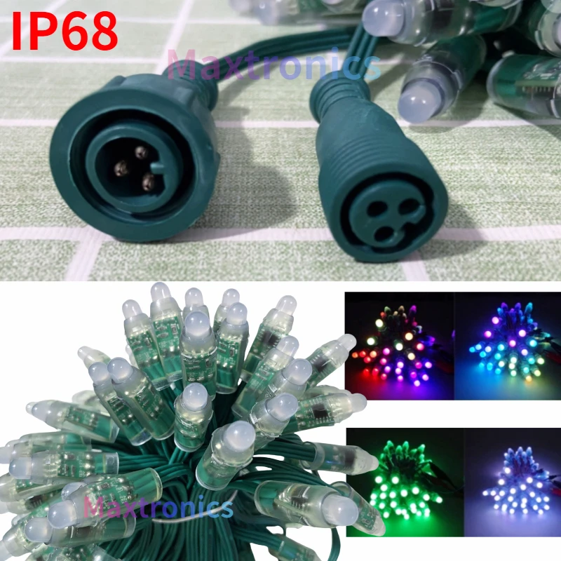 Imagem -05 - Módulos Led Rgb com Fio Verde Luz de Corda Conector Impermeável Ip68 Lâmpada Pixel Programável dc 12v Ws2811 18awg 5001000 Pcs 12 mm