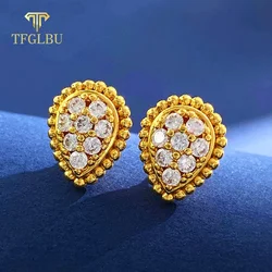 TFGLBU Vintage Full 2.5mm Moissanite Stud Earrings for Woman Sparking Pear Diamond Ear Solid 925 Silver Wedding Jewelry Gift
