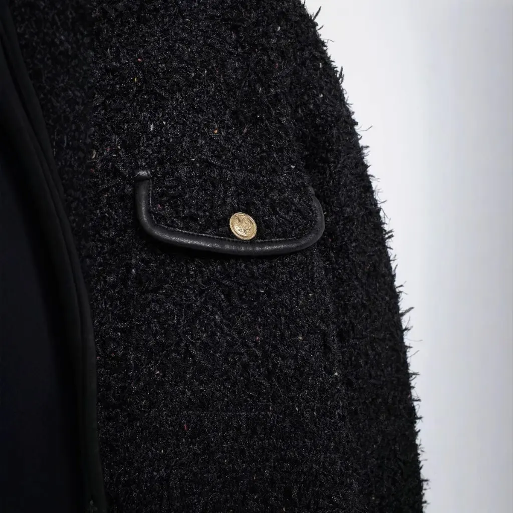 

Women's Metal Color Line Single-Breasted Coat Autumn European American Style Texture Jacket with Pockets