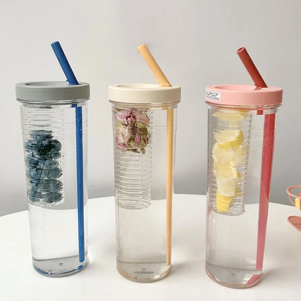 Creative Juice Cup Fruits Filter Water Bottle Plastic Outdoor Water Cup Travel Sport School Water Bottle with Straw Drinkware