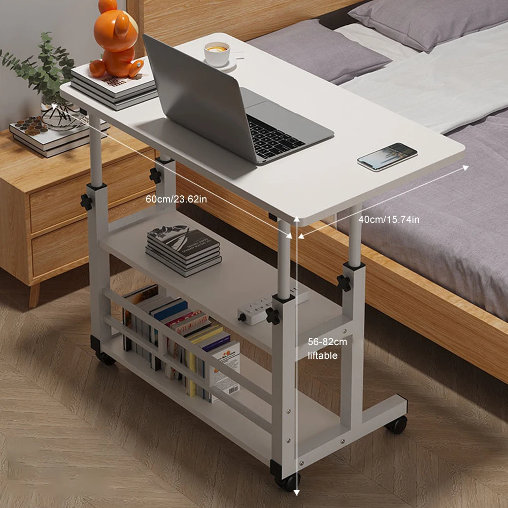 Height Adjustable Computer Desk with Rolling Wheels Mobile Rolling Study Table Multi-Layer Storage Height Adjustable Laptop Desk