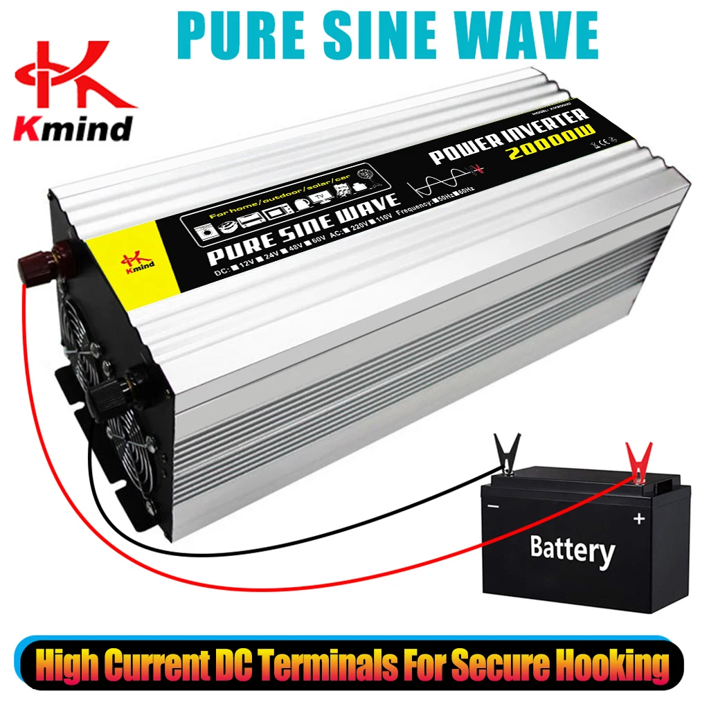 Pure Sine Wave Power Inverter 4000W DC 12V 24V 48V 60V to AC 220V Peak 20000W Inversor 12 V 220 V Convertor for Air Conditioner