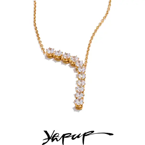 Yhpup 여성용 하이 퀄리티 반짝이는 큐빅 체인 드롭 목걸이, 섬세한 주얼리, 18K 골드 컬러, PVD 도금, 패션