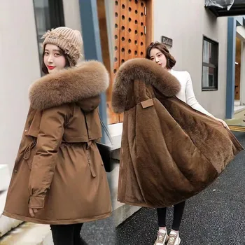 Women Parka Fashion Long Coat Wool Lining Hooded Parkas 2024 New Winter Jacket Slim Fur Collar Warm Snow Wear Padded Clothes
