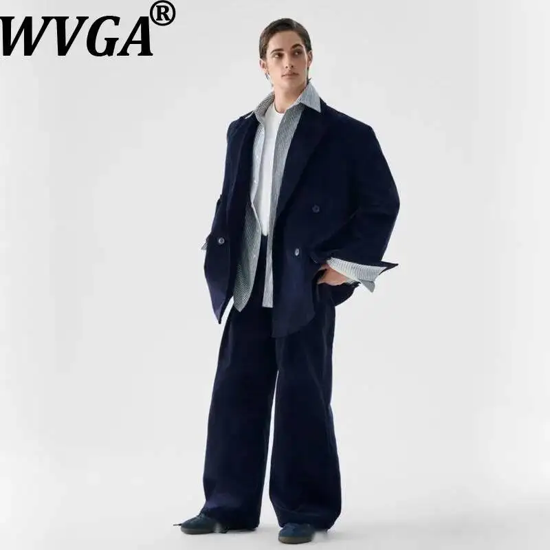 WVGA Spring Autumn New Men's Three-Dimensional Corduroy Shoulder-Padded Blazer Niche Casual Straight Pants Two Pieces Set W26359