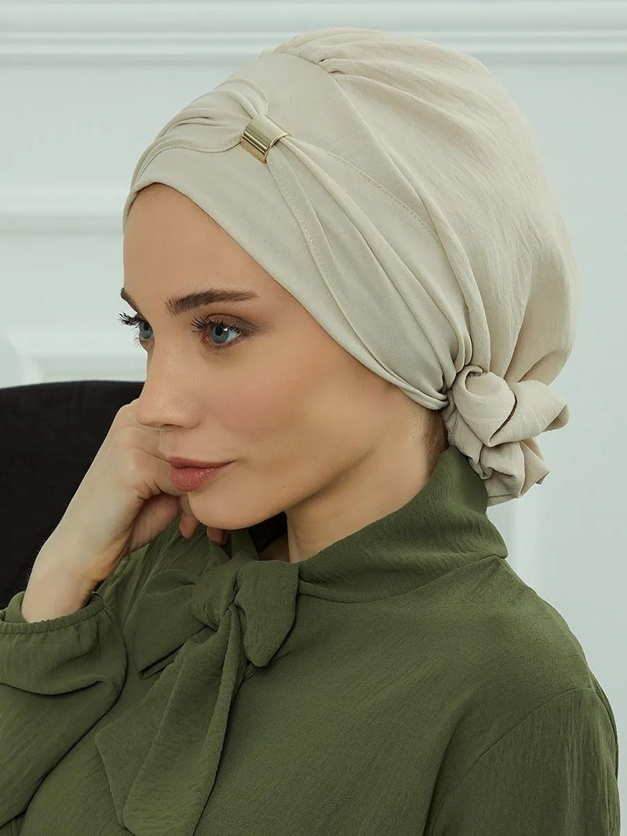 Muzułmańska solidna Turban błyskawiczna hidżab damska czapka islamska Bandana