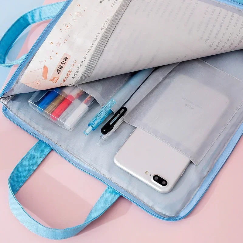 Creative Portable Multifunctional A4 Zipper File Bag IPad Computer Bags Mobile Phone Briefcase Pocket Folders Office Supplies