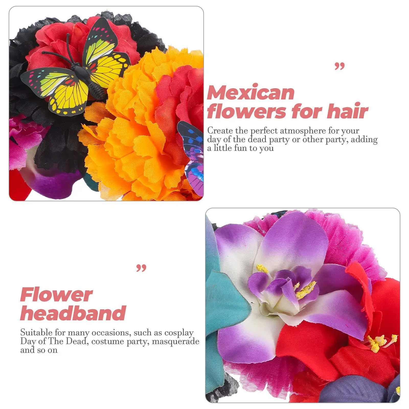 

Mexican Flower Crown Day of the Dead Headpiece Flower Crown Flower Headband Hawaiian BOHO Floral Festival gifts party headress