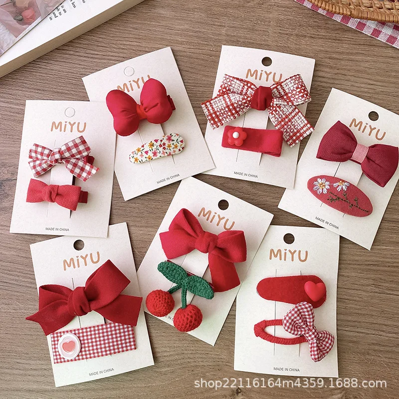 

New Year Festival Hairpin Bowknot Plaidy Hairclips Cute Versatile Princess Plush Headwear Accessories