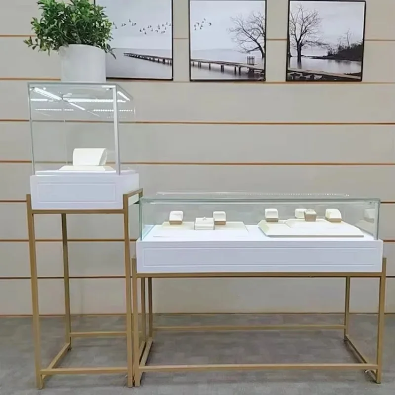 custom.Customizable High-End LED Jewelry Cabinets Gold Modern Style Optimal Gem Display Profe