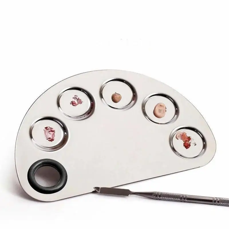 لوحة من الفولاذ المقاوم للصدأ بألوان مائية، لوحة مكياج للوجه، ملعقة كريم الأساس، خلط الدهانات، لوحة الدهانات الزيتية