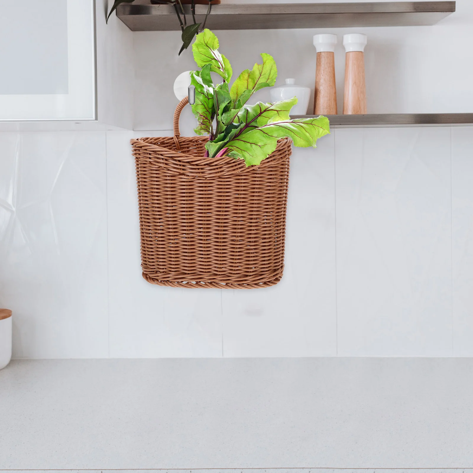 

Rack Imitation Rattan Kitchen Ginger and Garlic Storage Basket Wall Hanging Portable Flower Woven Wicker Pp Baskets Fruit