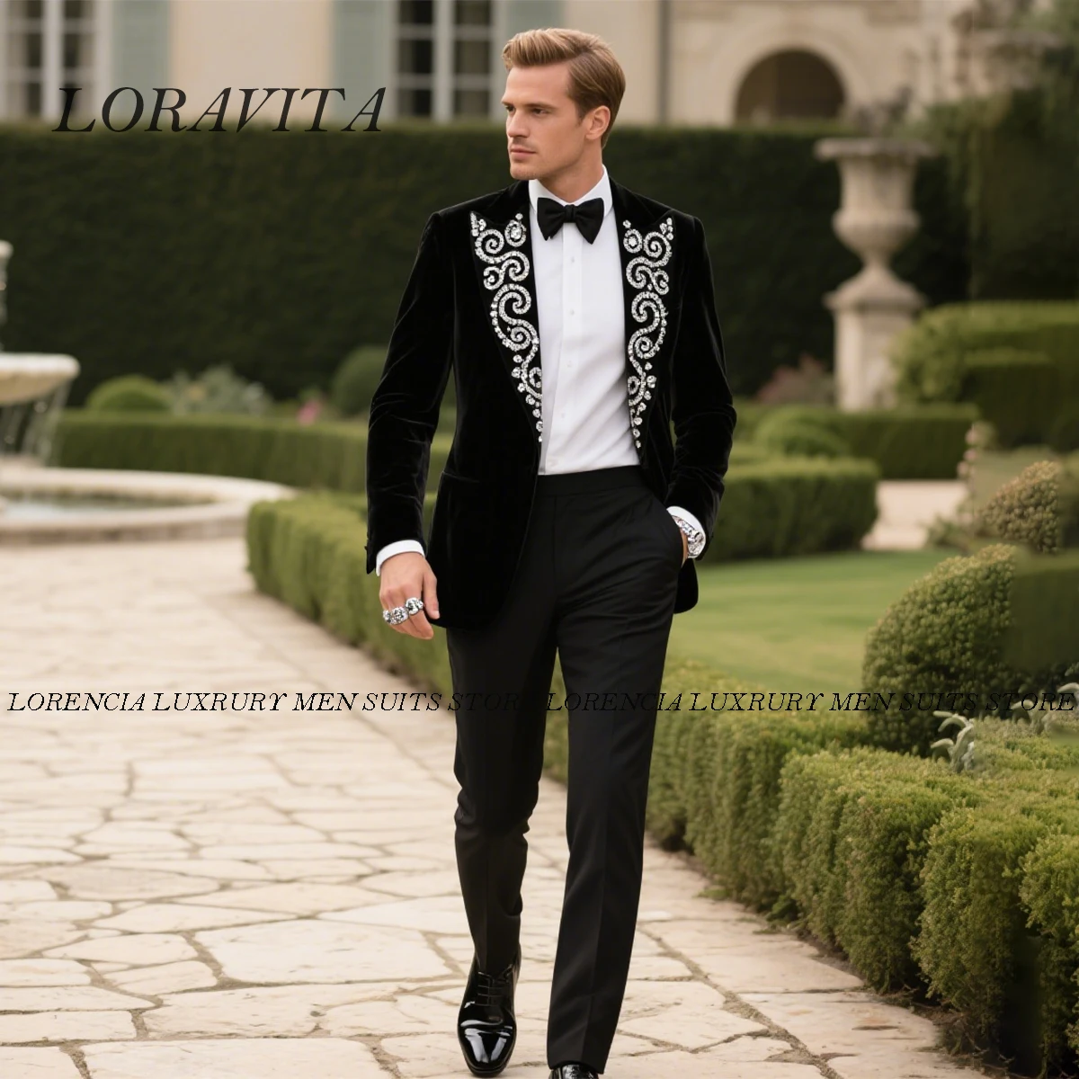

Customized Fashion Metal Embellished Men Suit 2 Piece Sets Groom Prom Tuxedos Slim Fit Groom Blazers Male Party Ropa Hombre
