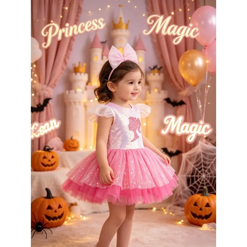 Sweet Sequins Mesh Princess Costume, Halloween Birthday Party Cosplay Dress, Role Play Outfit for Holiday Stage Show Costume view 5
