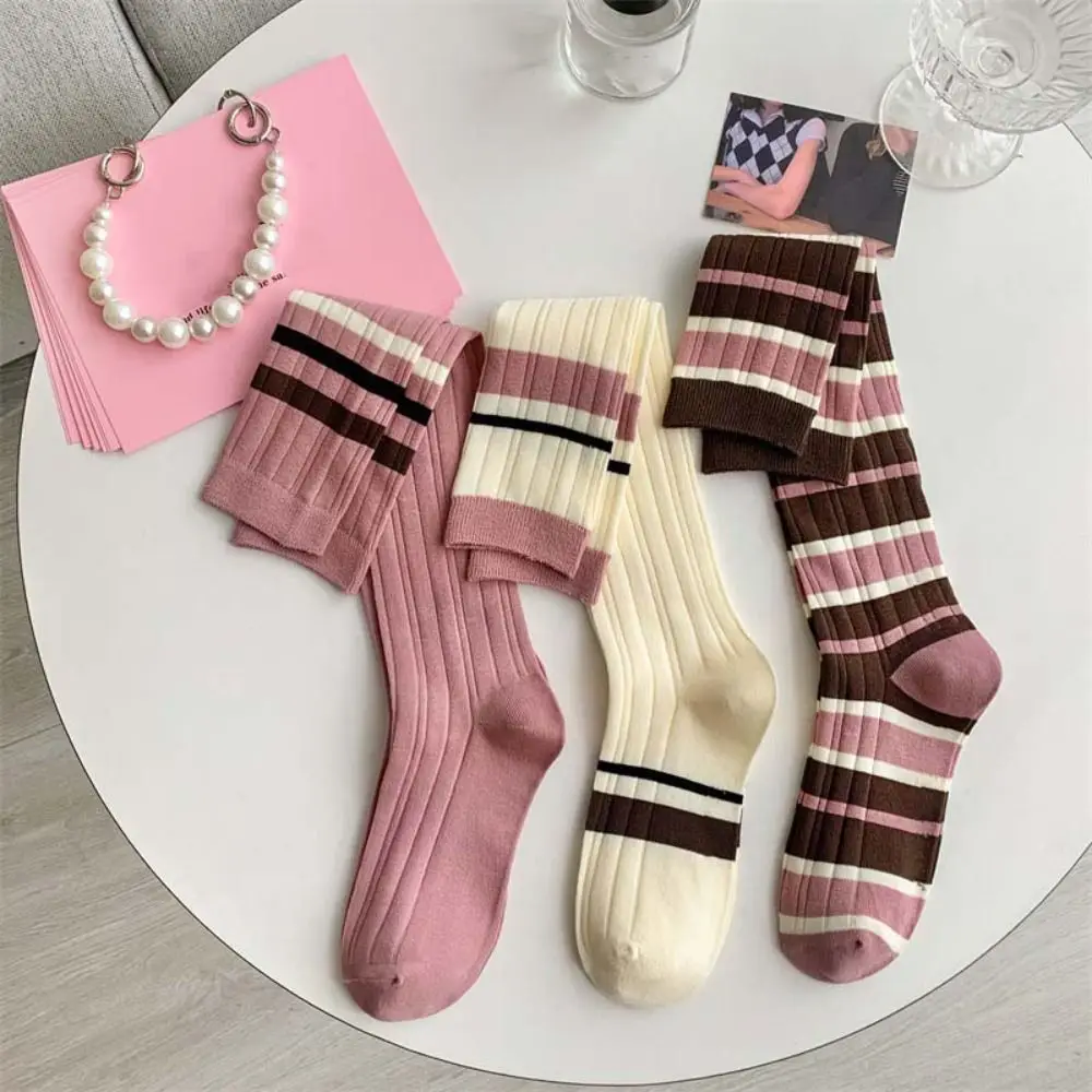 Elegant Stripe Stripe High Tube Socks About Knee High Rose Red Series Long Tube Stockings Sports Elastic Girl Golf Socks Lady