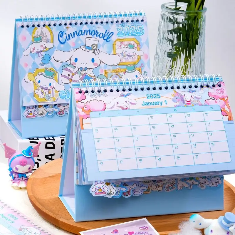 2025 Sanrio Hello Kitty Kuromi Melody Kuromi Cinnamoroll Desk Calendar Monthly Mini Standing Decoration Office Desktop Planner ﻿