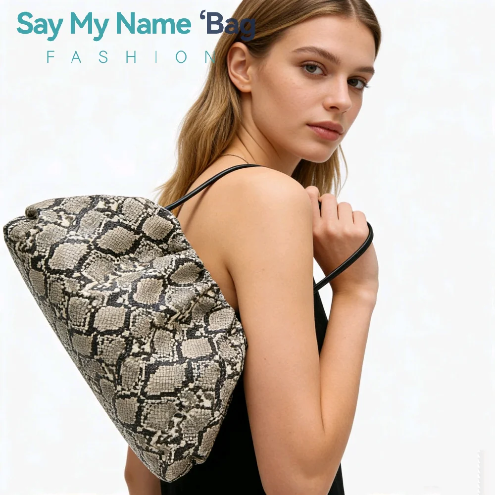 

Ruched Serpentine Dumpling Bags for Women Pouch Handbag Cloud Clutch Snake Pattern Shoulder Crossbody Bag Luxury Designer Bag