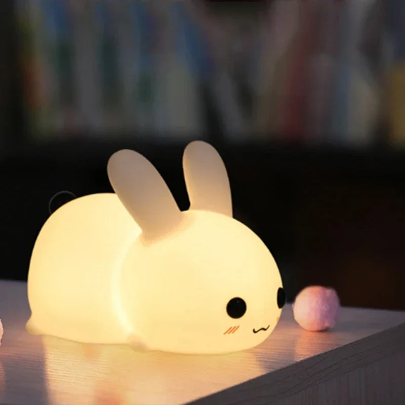 Cute Rabbit Night Lights lampada in Silicone USB ricaricabile Timing comodino Home Decor nightlight Kids Baby Birthday Gift