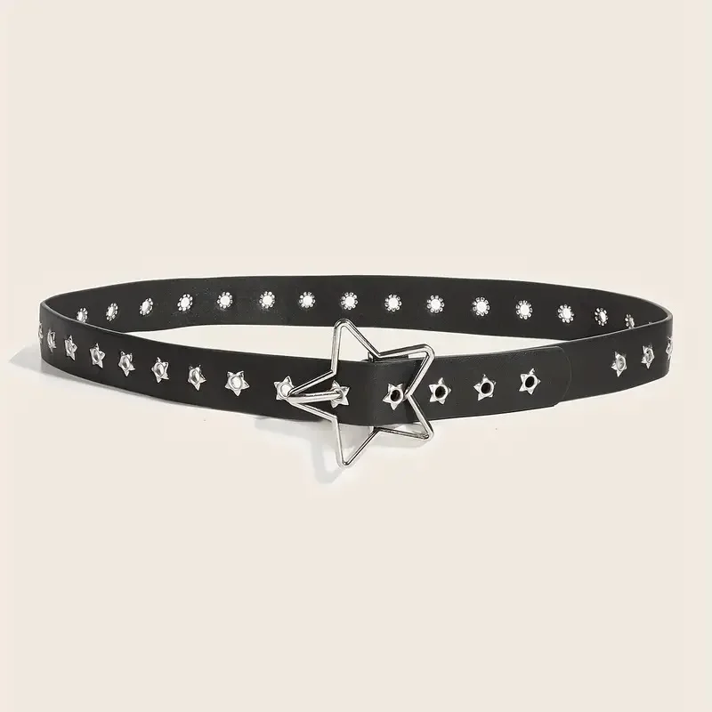 

Y2K Star Buckle Belt Double Exhaust Eyelet Belt Women's Fashion Versatile Casual Punk Jeans Decorative Belt Accessories