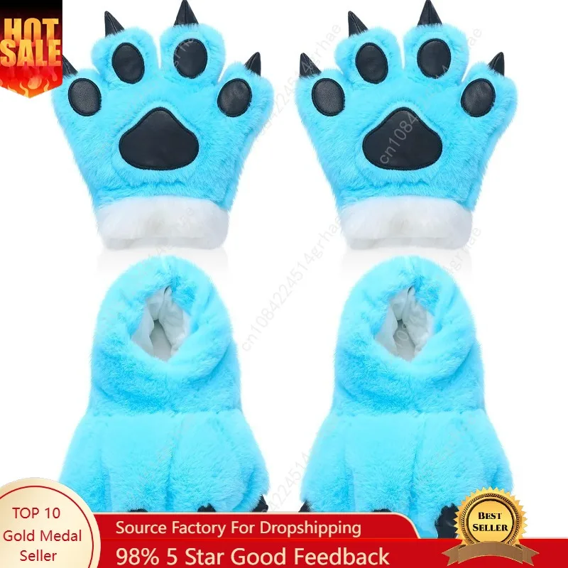 

Fur Monster Slippers with Plush Soft Claw Gloves for Adult Winter Season Halloween Dress up Theme Events