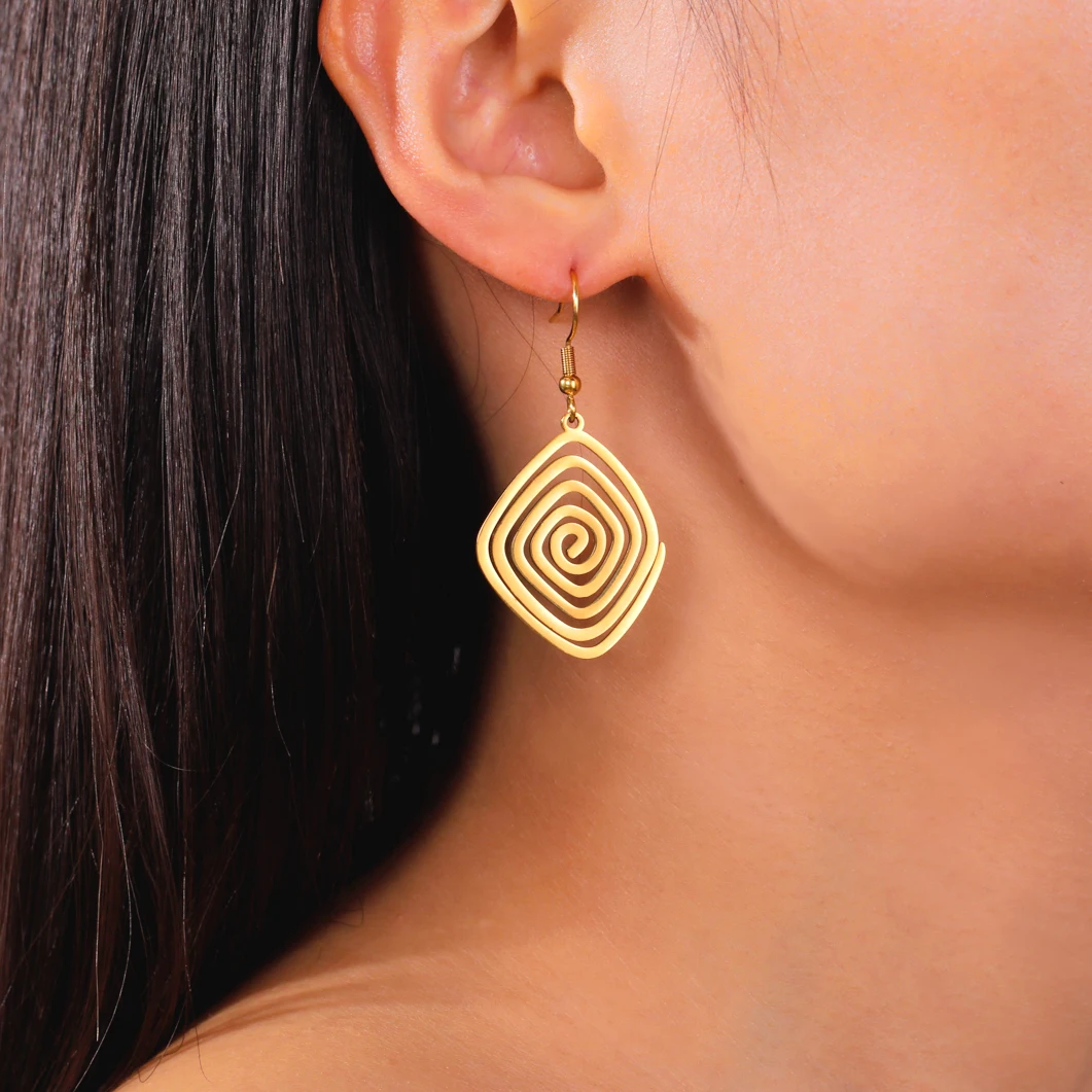 Sipuris Irregular Spiral Swirl Dangle Earrings For Women Gold Color Stainless Steel Geometric Earring Trendy Jewelry Gift New In