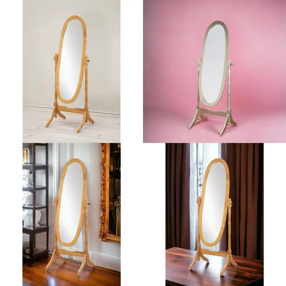 Espelho de chão vintage Oak Cheval - Suporte de espelho independente ajustável de comprimento total com estilo antigo