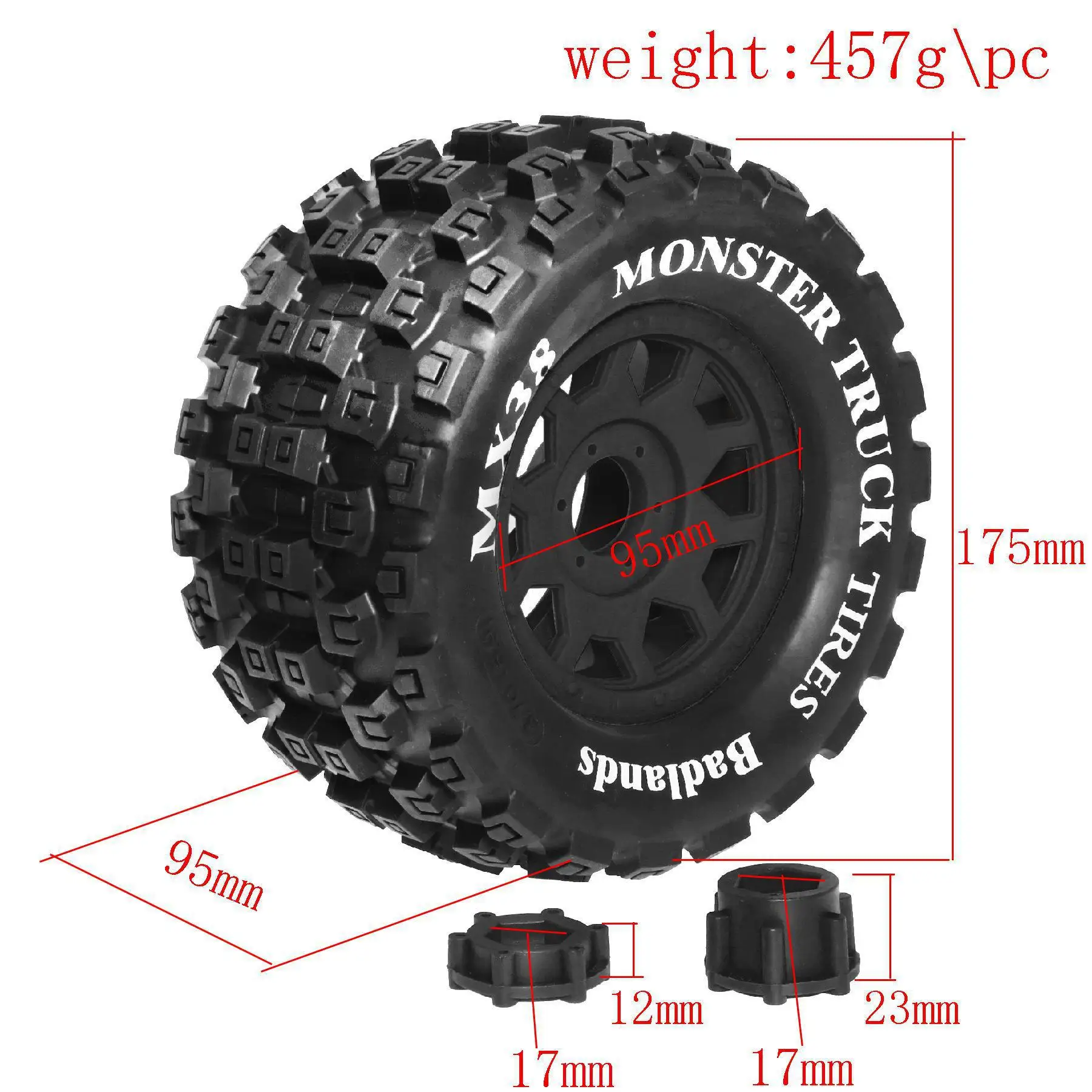 4pcs 175mm 1/7 1/8 Monster Stunt Truck Tire 17mm Wheel Hex for Sledge ARRMA KRATON Outcast Tamiya HSP RC Car