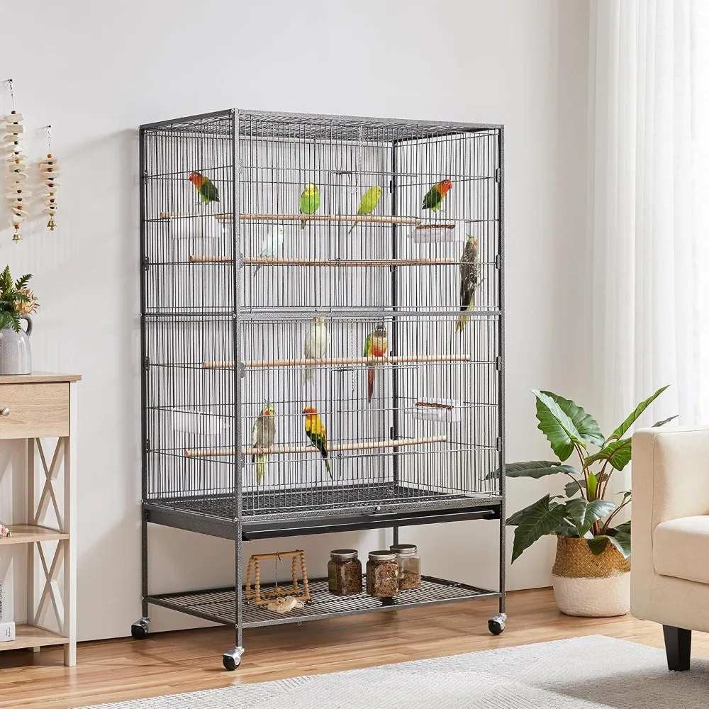 

60.5inch Extra Large Bird Cage Metal Parrot Cage Flight Cage for Cockatiels African Grey Quaker Green Cheek Sun Conure Medium