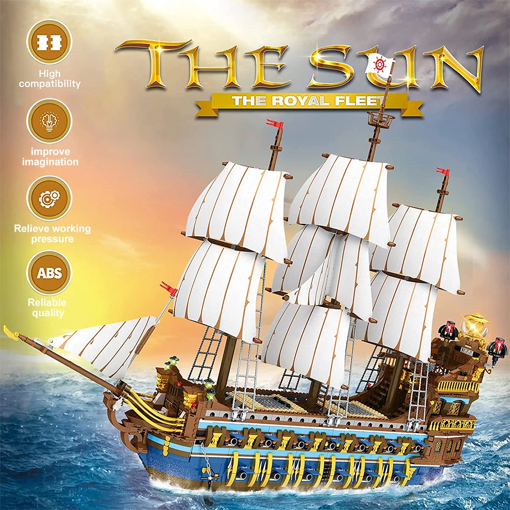 Pirates Movie MOC 66011 The Royal Fleet The Sun Pirate Ship Sailboat Royal Sunshine Model 3162PC Building Blocks Brick Toys Gift