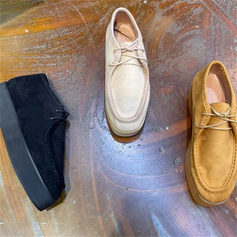 Crossover Strap Shoes for Ladies Round Toes Increasing Heels Female Loafers Sewing Lines Zapatos Mujer Lace-up Chassure Femme