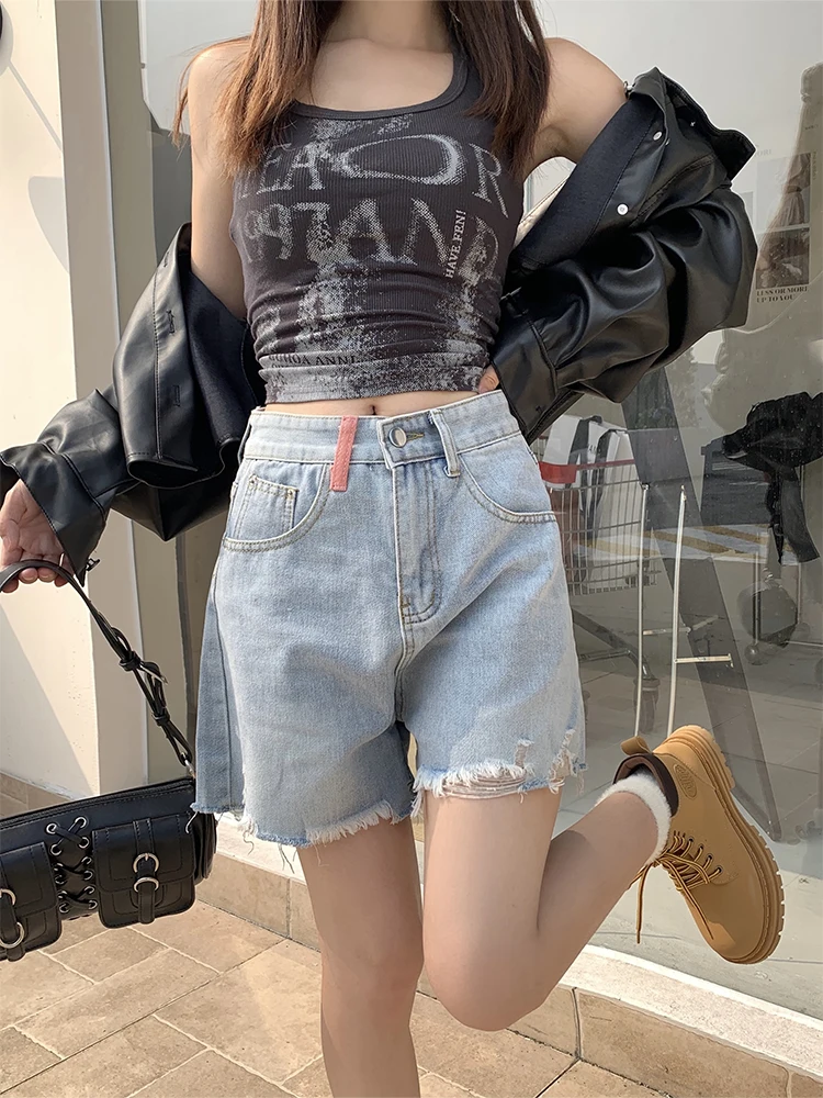 Vrouwen Knielengte Denim Shorts Mode Y 2K Streetwear Vintage Hoge Taille Mini Jeans Shorts Harajuku Koreaanse Zomer 2000S Kleding