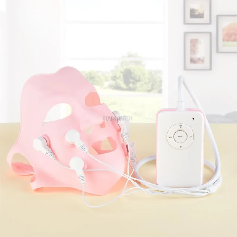 Red soft gel facial mask massager with vibration acupoint controller anti-wrinkle skin care tool