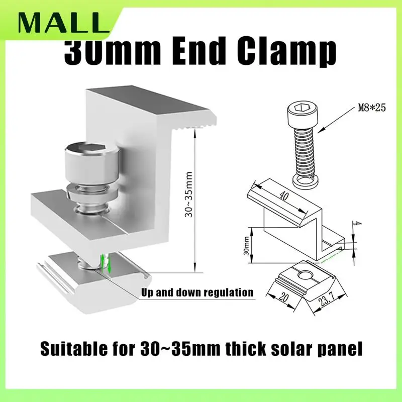 MALL 4 Pieces Solar Module Holder End Clamp Kit Solar Panel Edge Clamp Brackets Solar End Clamp Adjustable Solar Panel ,30Mm