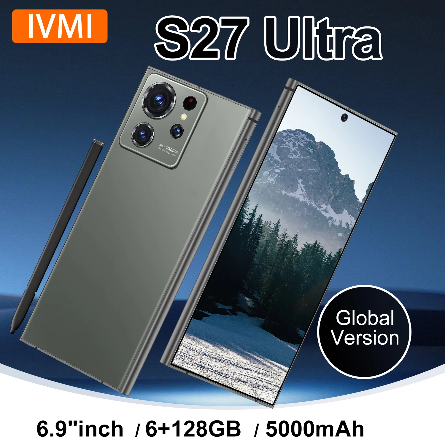 هاتف IVMI S27 Ultra، إصدار أندرويد 12، غير مقفل، هاتف ذكي أصلي، ذاكرة وصول عشوائي 6 جيجابايت + ذاكرة تخزين 128 جيجابايت، مزود بتقنية التعرف على الوجه، يدعم شبكة الجيل الرابع 4G، هاتف محمول عالي الجودة