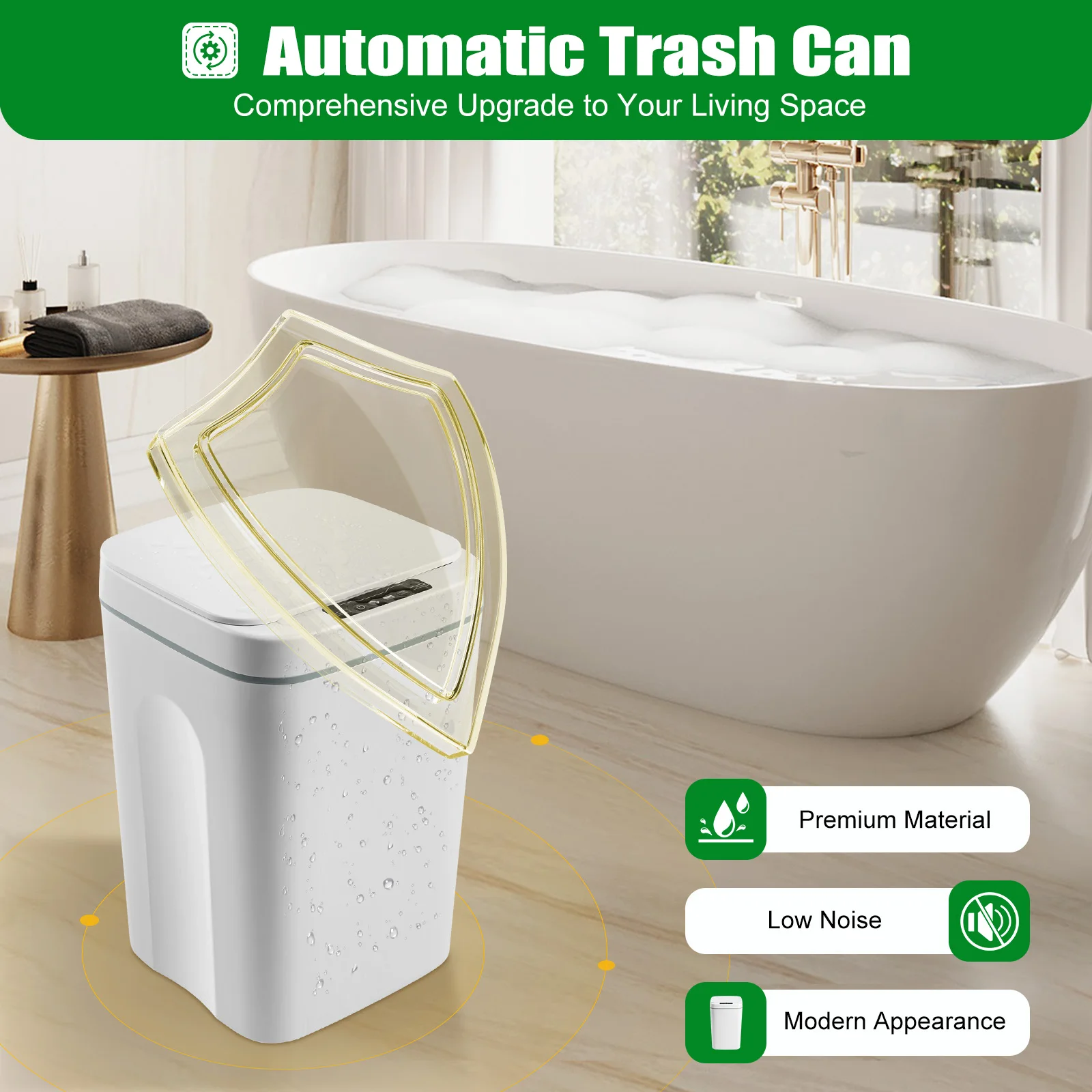 Touchless 4.22 Gal Automatic Motion Sensor Smart Trash Can Bathroom Trash Can 360° Sealed