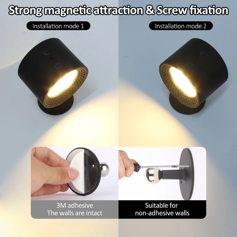Rechargeable Mounting Light 3 Adjustable Color Modes Cordless Wall Sconces ABS Texture for Indoor Spaces 37JD
