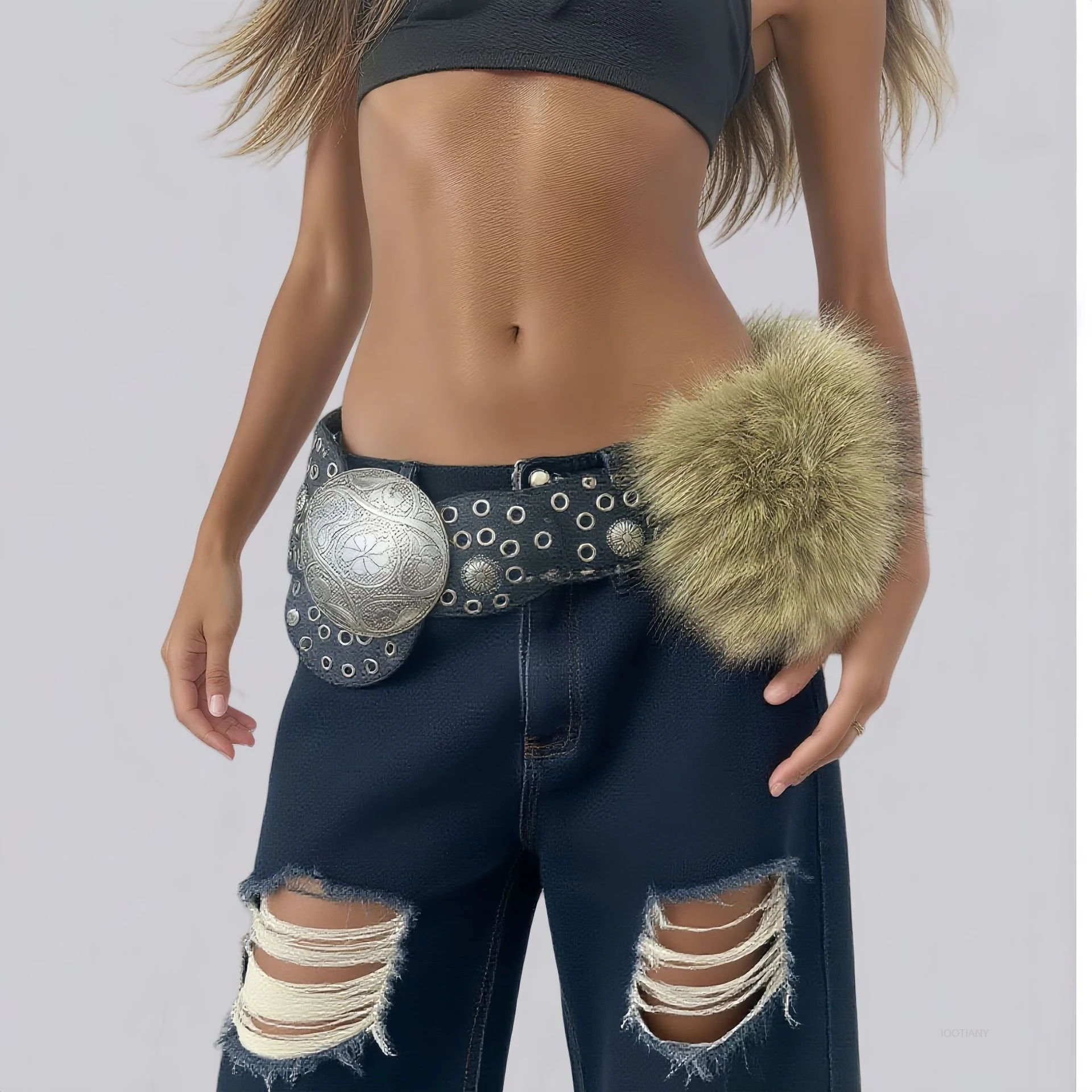 

Hollow Plush Denim Wide Belt Viking Retro Women's Belt Medieval Party Cosplay Rivet Stitching Belt Y2k Dress Accessories 2025