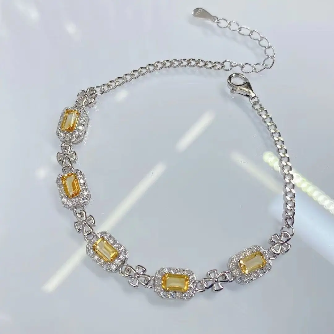 

Best Seller Jewelry Silver Bracelet For Woman With 100% Genuine Natural Citrine Gemstone 3*5mm For Party Best Lady Gift Dating