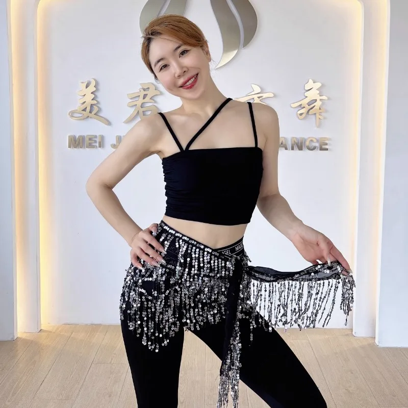 Maßgeschneiderter Bauchtanzgürtel mit Pailletten, Quaste, Taillenkette, verschlüsselter Hüfttuch, Straße, quadratischer Jazz-Tanz, Furzvorhang, Taillenschal