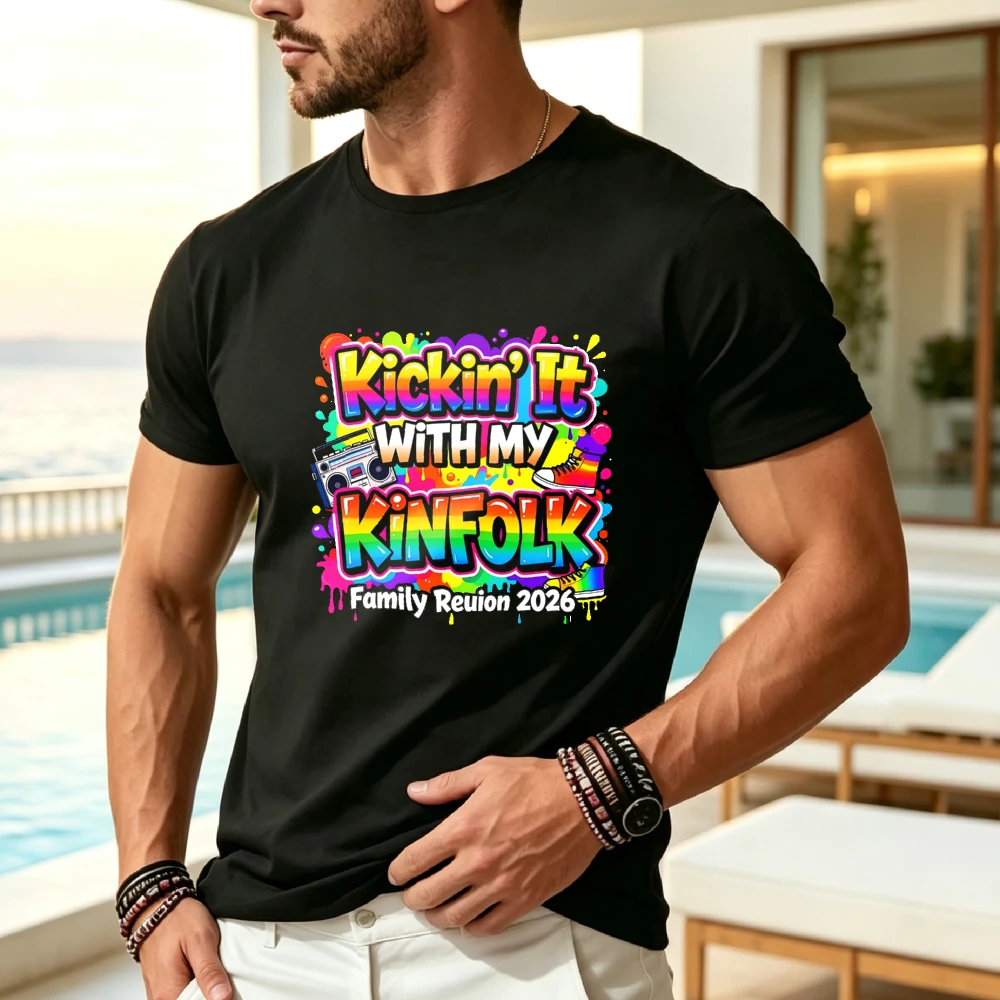 Family Reunion Kickin' It with My Kinfolk 2026 Together T Shirt Graphic Tees Men T Shirt Funny Tshirt 100% L XXXXXL-Same Style for Men and Women 2026 Summer Short-sleeved Printed T-shirt 180G